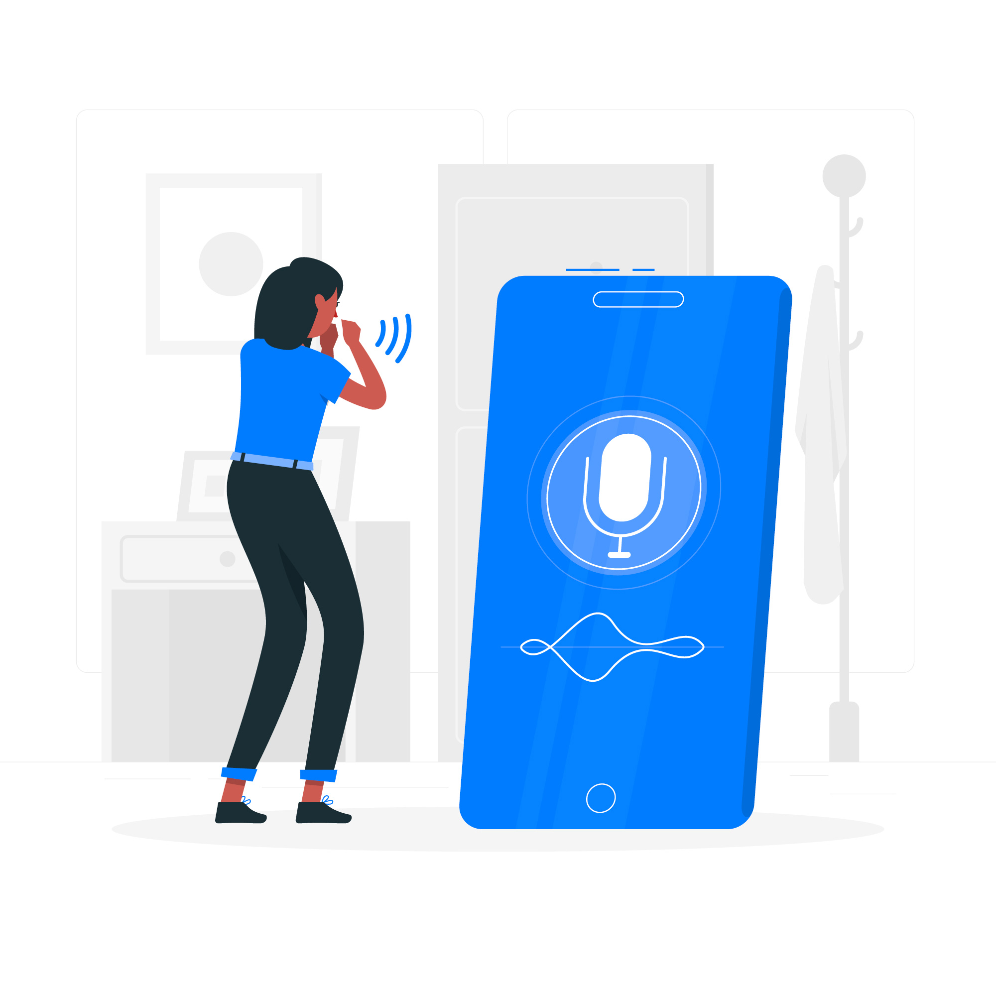 Illustration d'une personne parlant à un téléphone avec microphone