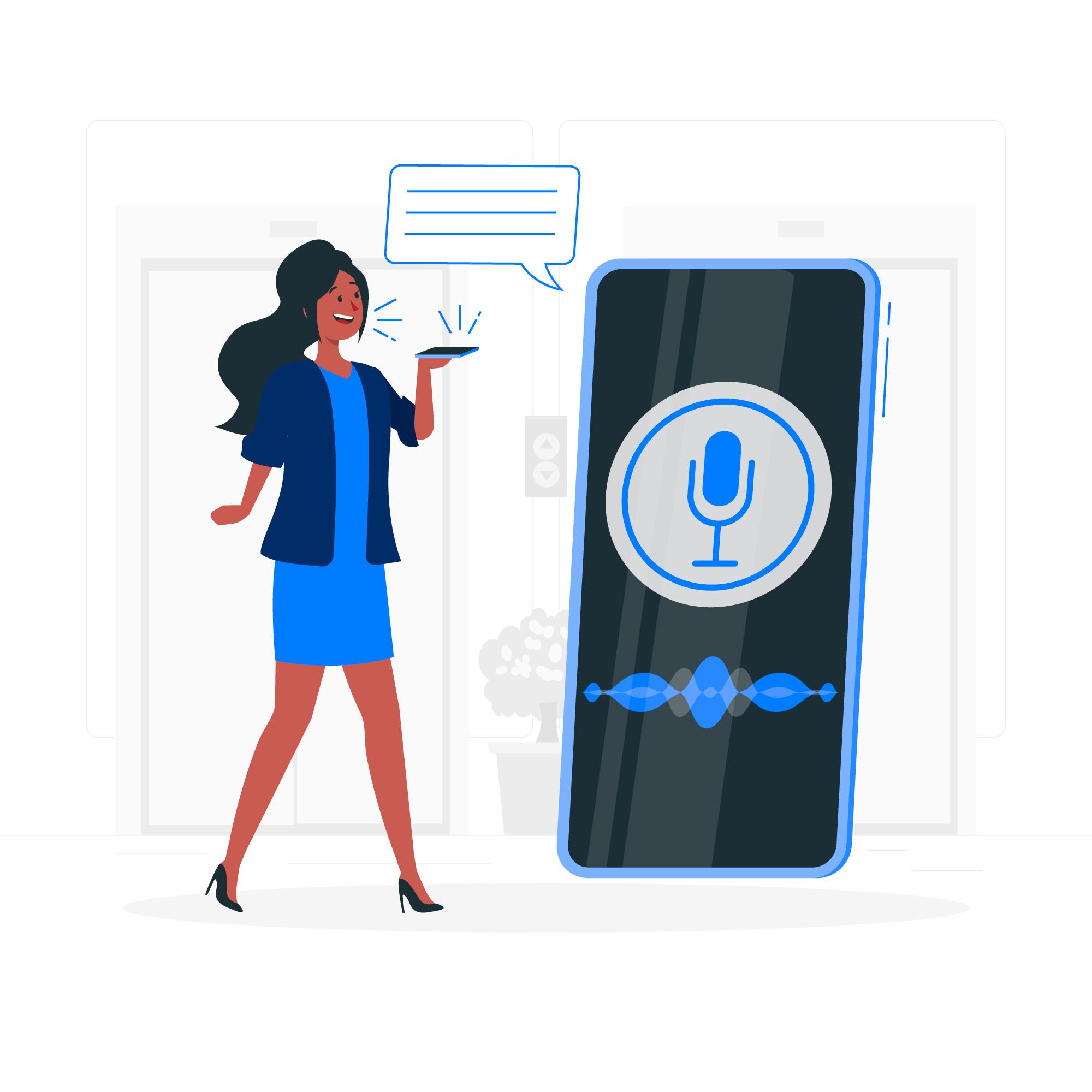 Illustration d'une femme parlant à un téléphone avec micro